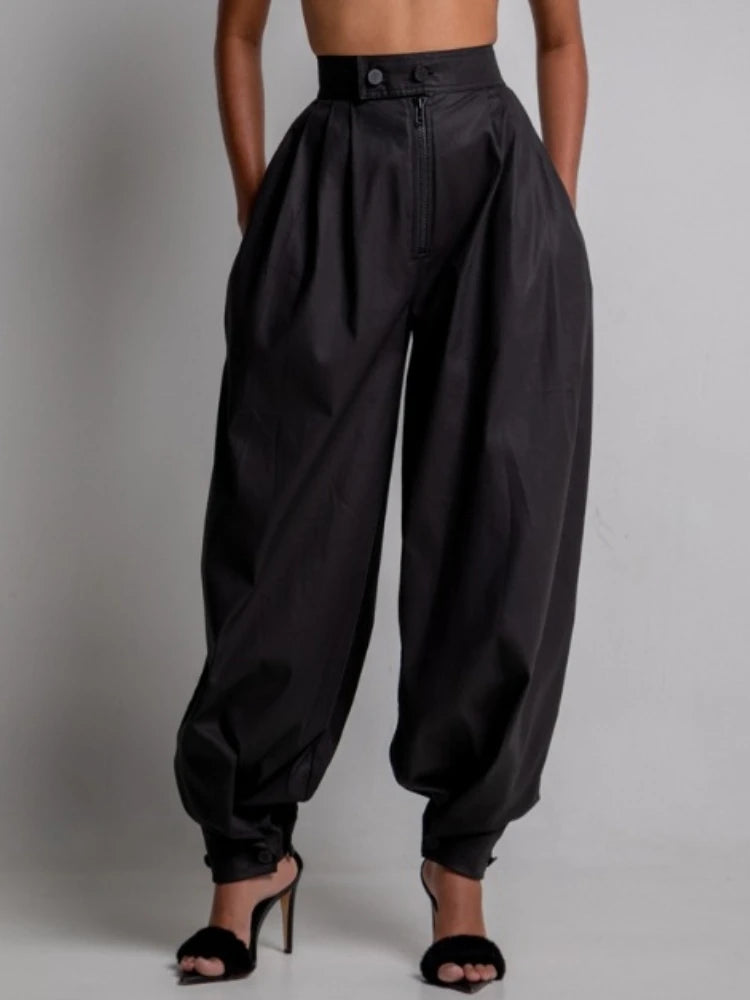 Women Spring High Waist Zipper Denim Loose Harem Trousers Jeans Female Vintage Balloon Pants Ladies Casual Denim Pants