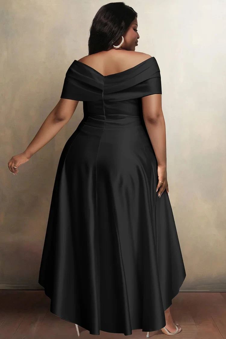 Elegant Party Club Evening Dress for Women Irregular Hem Pleated A-Line Solid Sexy V-Neck High Waist Plus Size Long Dresses