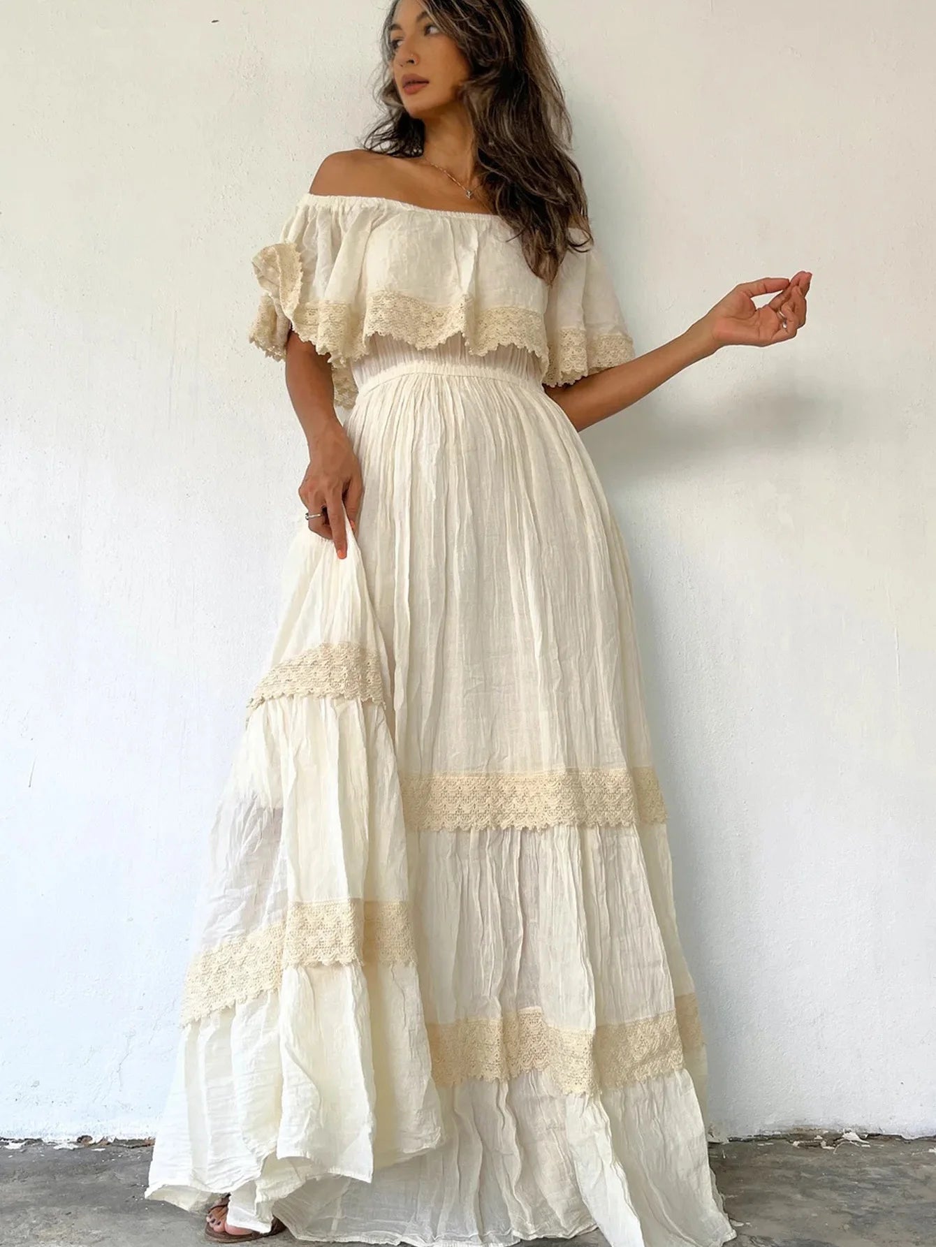 Women Fall Casual Long Dress Floral Print Lace V-Neck Long Sleeve Dress Fashion Holiday Maxi Dress Elegant Classics Versatility