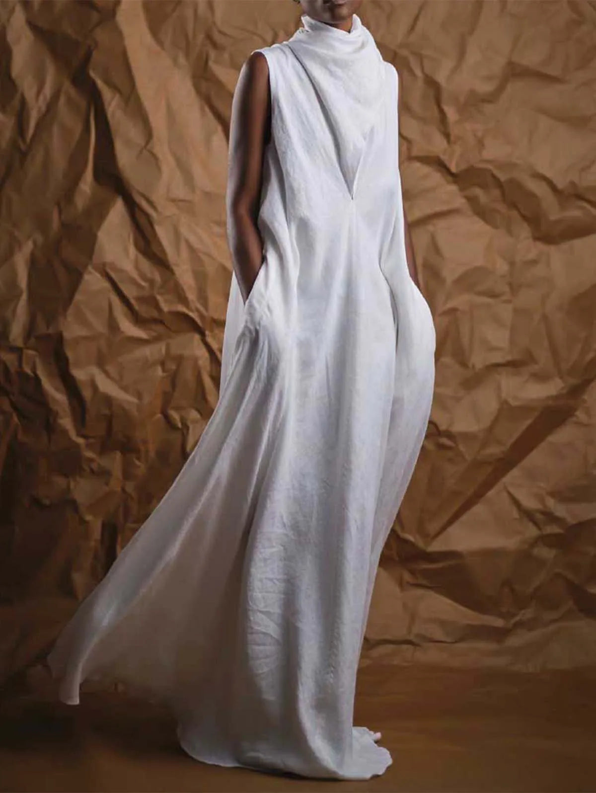 Women Fashion Linen Dresses Elegant Plain Deep V Neck Sleeveless Linen Flowy Maxi Dress Casual Long Dresses Streetwear