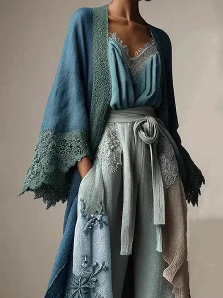 Spring Ladies New Boho Flared Sleeves Cardigan Jacket Fashion Lace Patchwork Flared Sleeves Loose Casual Elegant Shirt Tops
