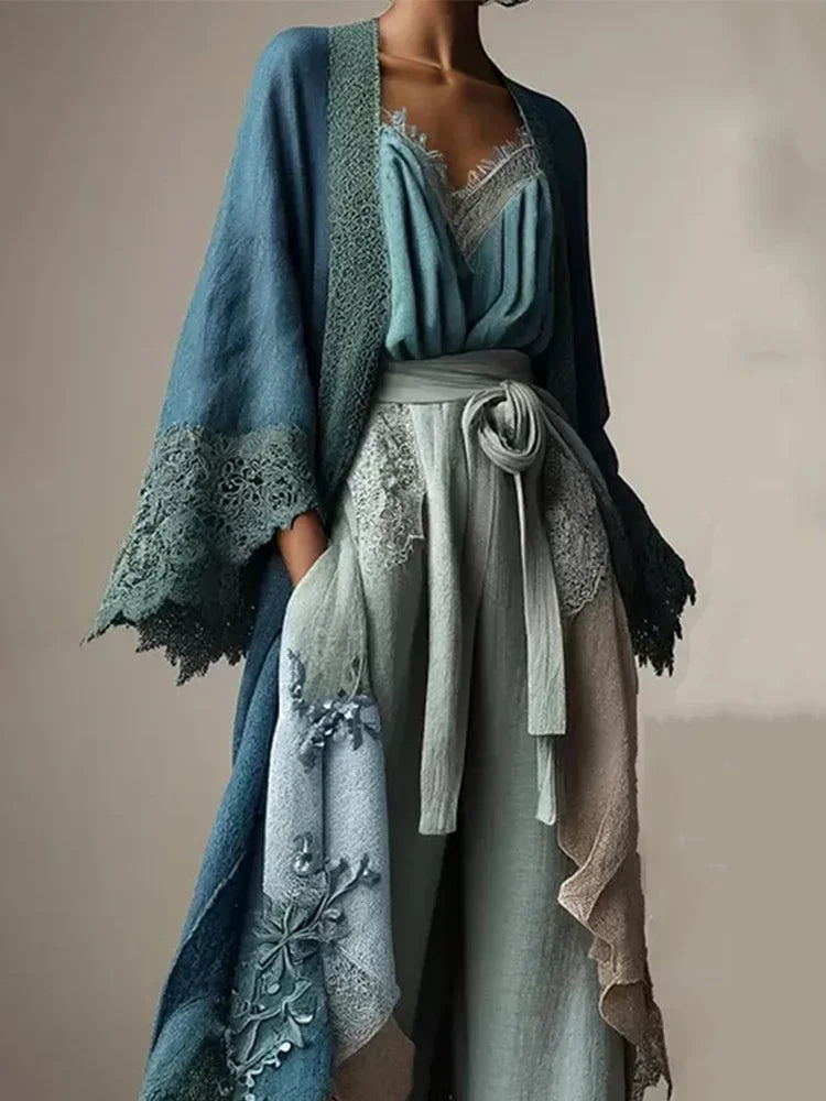 Spring Ladies New Boho Flared Sleeves Cardigan Jacket Fashion Lace Patchwork Flared Sleeves Loose Casual Elegant Shirt Tops