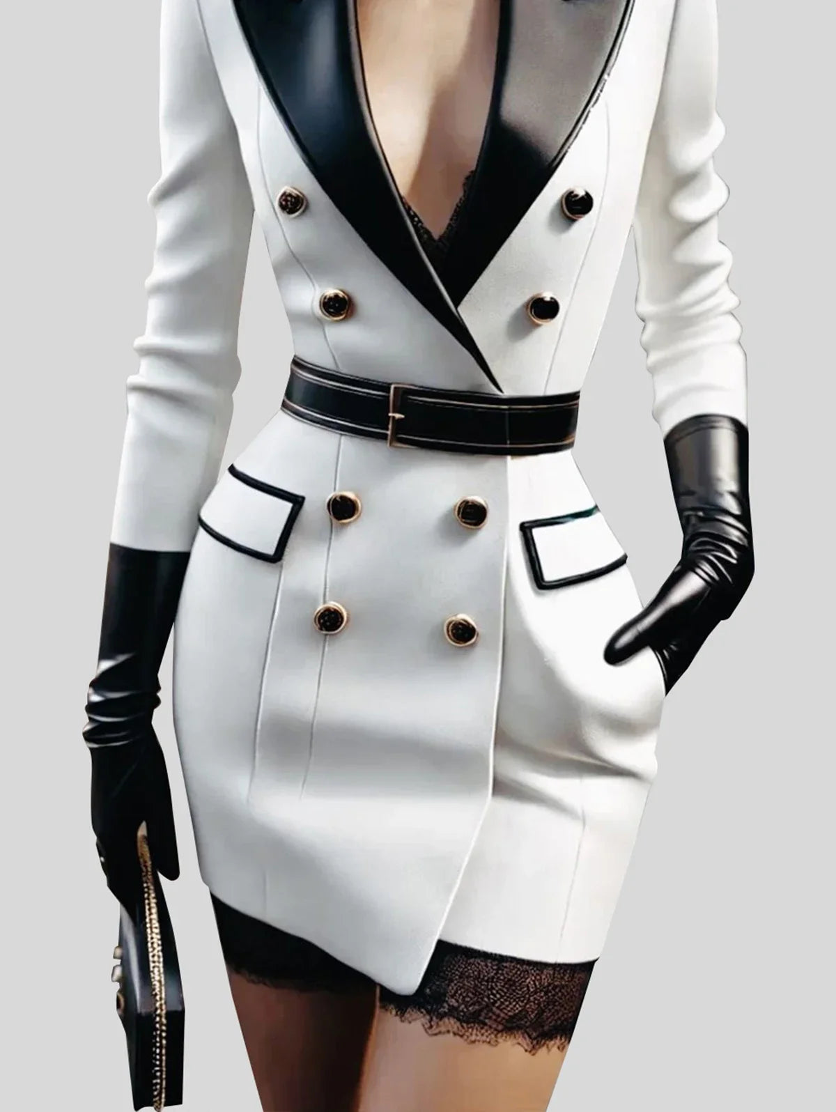 Womens Elegant Double Breasted Peak Lapel Mini Blazer Dress with Belt Tailored Slim Fit Formal Evening Office Wear Chic Stylish